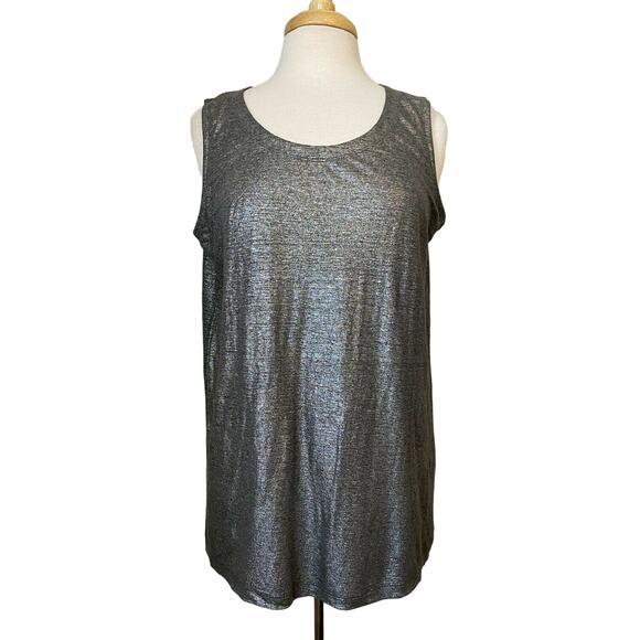 EILEEN FISHER Silver Gray 100% Linen Metallic Sleeveless Top Small #S3IZU Tank - Picture 1 of 8